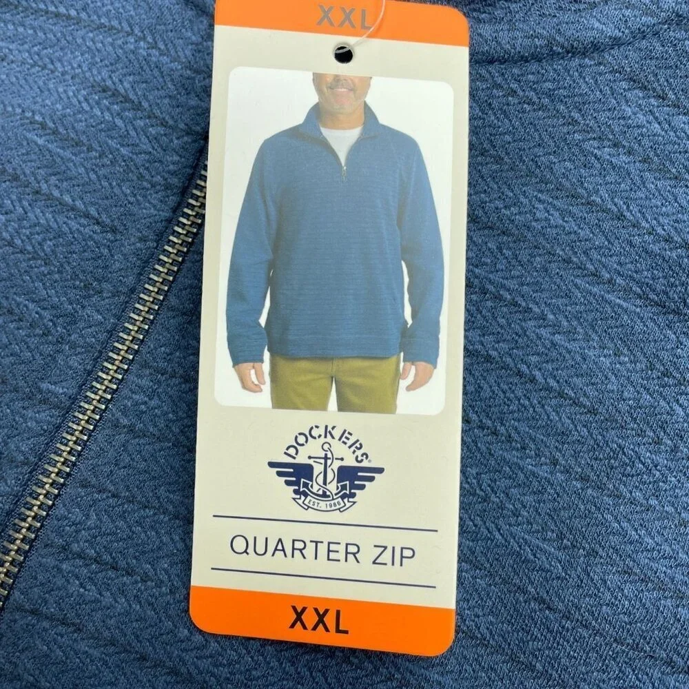 Dockers Men's Blue Quarter Zip Pullover XX-Large Cotton Blend M0305